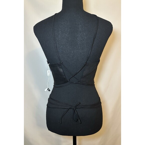ASTR The Label Black Linen Blend Crop Halter Strappy Ties Women's LARGE NWT - Picture 4 of 11